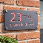 Personalised Rose Gold House Number Sign Leaf Design 