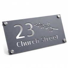 Personalised Silver House Number Sign Leaf Design Street Address