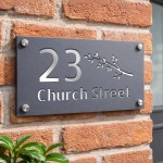 Personalised Silver House Number Sign Leaf Design Street Address