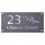 Personalised Silver House Number Sign Leaf Design Street Address