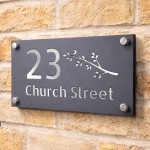 Personalised Silver House Number Sign Leaf Design Street Address
