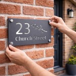 Personalised Silver House Number Sign Leaf Design Street Address