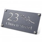Personalised Silver House Number Sign Leaf Design Street Address