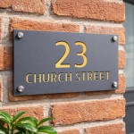 Personalised Address Plaque Mineral Grey With Gold House Number 