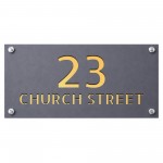Personalised Address Plaque Mineral Grey With Gold House Number 