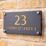 Personalised Address Plaque Mineral Grey With Gold House Number 