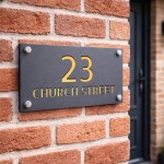 Personalised Address Plaque Mineral Grey With Gold House Number 