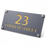 Personalised Address Plaque Mineral Grey With Gold House Number 