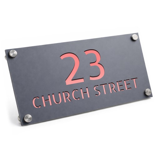 Personalised Address Plaque Mineral Grey With Rose Gold