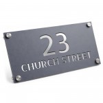 Personalised Address Plaque Mineral Grey With Silver Number