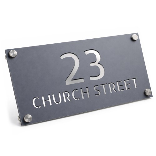 Personalised Address Plaque Mineral Grey With Silver Number