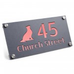 Personalised Address Plaque Cat Design Grey With Rose Gold