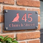 Personalised Address Plaque Cat Design Grey With Rose Gold