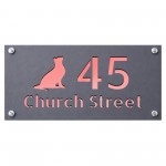 Personalised Address Plaque Cat Design Grey With Rose Gold