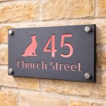 Personalised Address Plaque Cat Design Grey With Rose Gold
