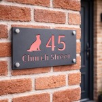 Personalised Address Plaque Cat Design Grey With Rose Gold