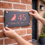 Personalised Address Plaque Cat Design Grey With Rose Gold