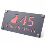 Personalised Address Plaque Cat Design Grey With Rose Gold