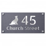 Personalised Address Plaque Cat Design Grey With Silver House