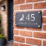 Personalised Address Plaque Cat Design Grey With Silver House