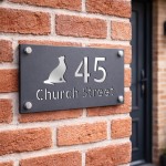 Personalised Address Plaque Cat Design Grey With Silver House