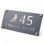 Personalised Address Plaque Cat Design Grey With Silver House