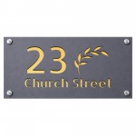 Personalised House Number Sign Leaf Design Grey With Gold