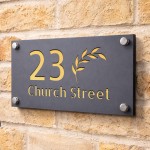 Personalised House Number Sign Leaf Design Grey With Gold