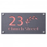 Personalised House Number Sign Leaf Design Grey With Rose Gold