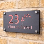 Personalised House Number Sign Leaf Design Grey With Rose Gold