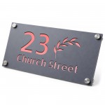 Personalised House Number Sign Leaf Design Grey With Rose Gold