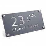Personalised House Number Sign Leaf Design Grey With Silver