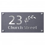 Personalised House Number Sign Leaf Design Grey With Silver