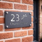 Personalised House Number Sign Leaf Design Grey With Silver