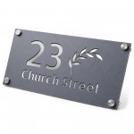 Personalised House Number Sign Leaf Design Grey With Silver