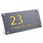 Address Plaque Personalised Grey With Gold House Number Plaque