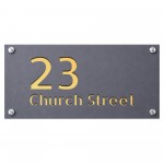 Address Plaque Personalised Grey With Gold House Number Plaque