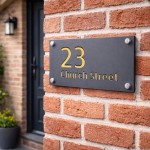 Address Plaque Personalised Grey With Gold House Number Plaque