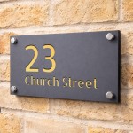 Address Plaque Personalised Grey With Gold House Number Plaque