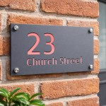 Address Plaque Personalised Grey With Rose Gold House Number