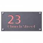 Address Plaque Personalised Grey With Rose Gold House Number
