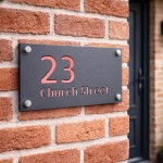 Address Plaque Personalised Grey With Rose Gold House Number