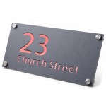 Address Plaque Personalised Grey With Rose Gold House Number