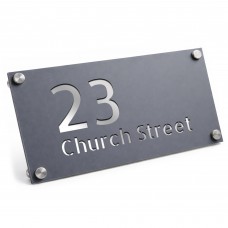 Address Plaque Personalised Grey With Silver House Number Plaque