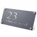 Address Plaque Personalised Grey With Silver House Number Plaque