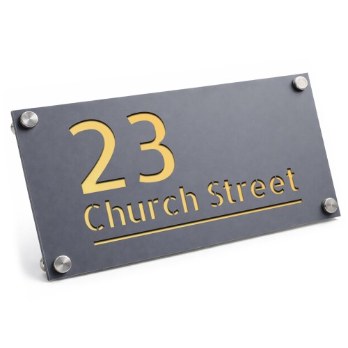 House Number Sign Personalised House Laser Cut Grey Plaque