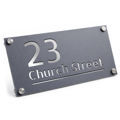 Personalised House Number Sign Laser Cut Silver Plaque