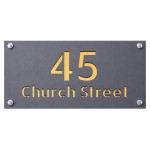 Personalised Address Sign For Outside Grey With Gold Number