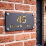 Personalised Address Sign For Outside Grey With Gold Number