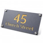 Personalised Address Sign For Outside Grey With Gold Number